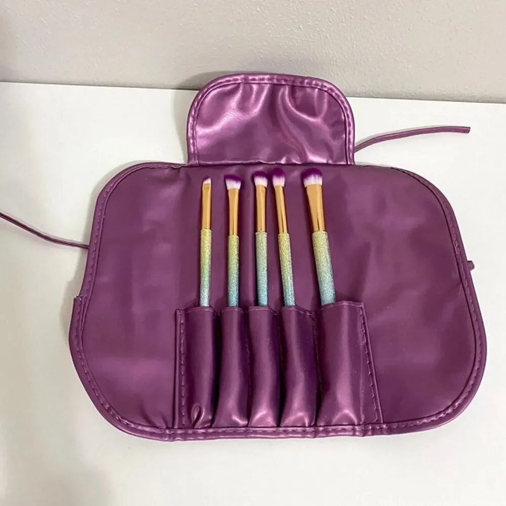 Cat Lady Box Makeup Brush Set w/ Soft Purple Case Cat Shaped Glitter Handles